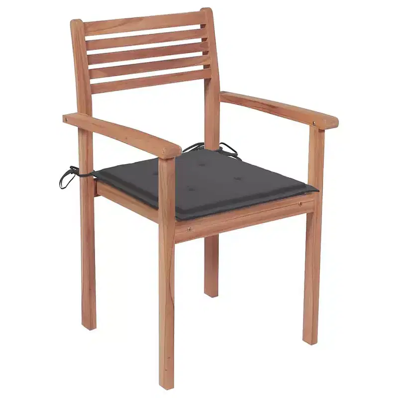 vidaXL - Set of 6 Stackable Patio Chairs with Cushions - Solid Teak Wood, Durable and Weather-Resistant, Ideal for Home, Office, Bar or Cafe