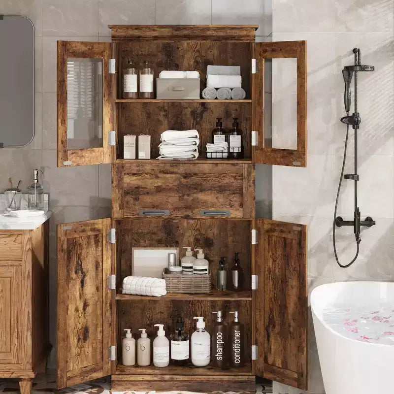 GustoWave 66.9Storage Cabinet with Doors and Shelves, Tall Bathroom Cabinet with Drawer, Freestanding Floor Pantry Cabinet