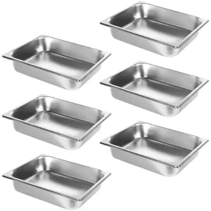 COZONY Stainless Steel Insulated Food Pan, 90 Liter 6 Pack 2.5 Inch Deep Plates with Lid for Restaurant Canteen Buffet