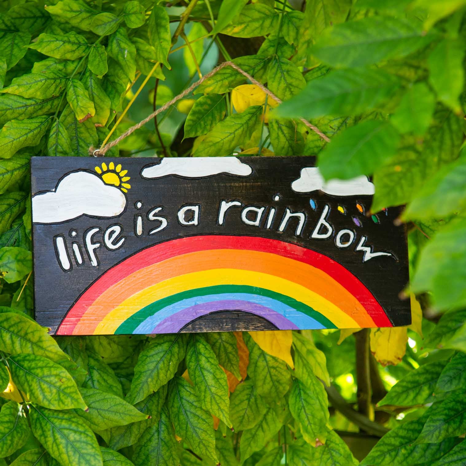 Life Is a Rainbow, Hand-Painted Wood Hanging Plaque