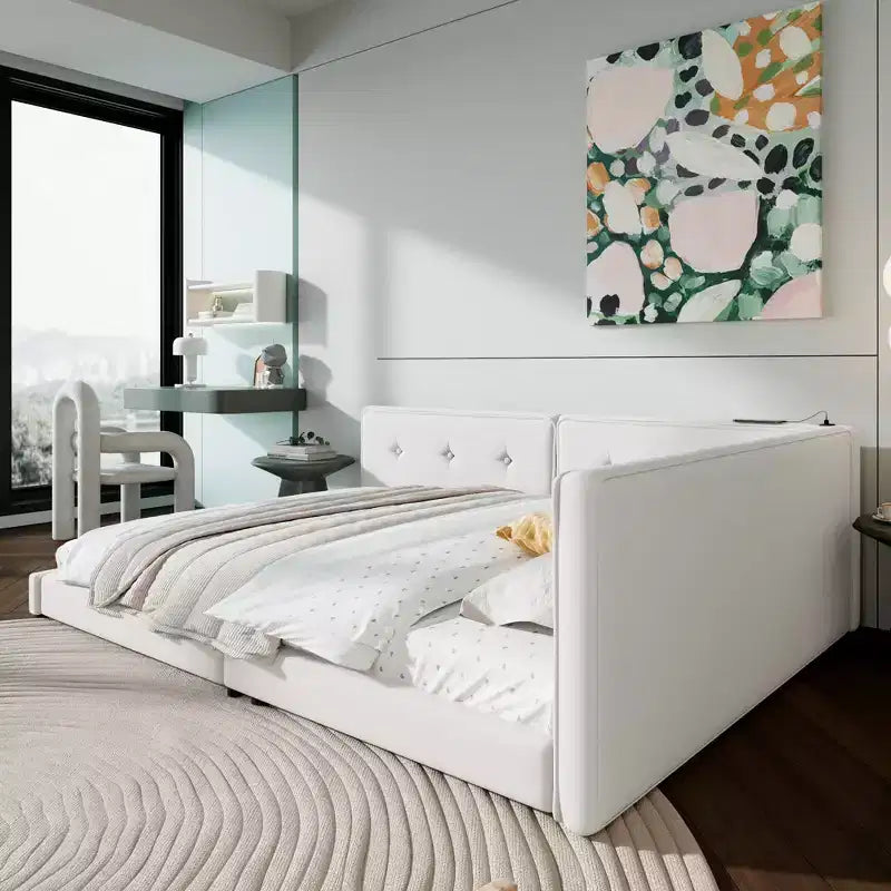 Whisen Modern Upholstered platform bed with USB Ports