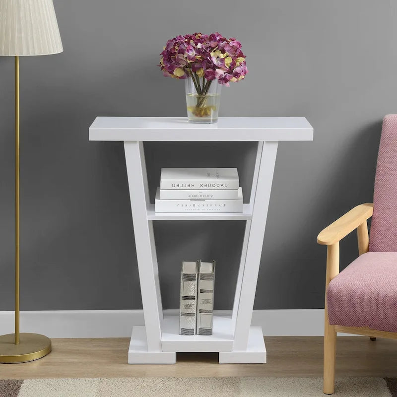 V-Shaped Console Table with Shelves