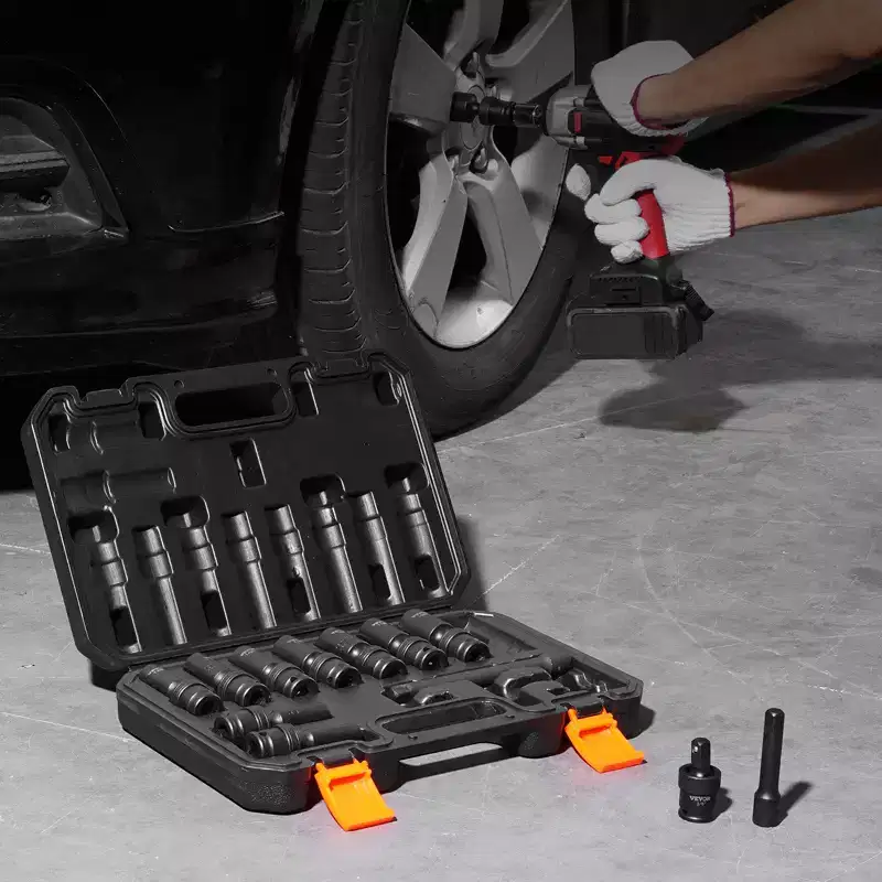 VEVOR 360 Degree Swivel Impact Socket Set, 3/8 Socket Set 14PCS Deep Universal Metric 10-19mm, 6 Point Cr-Mo Alloy Steel for Auto Repair,Black