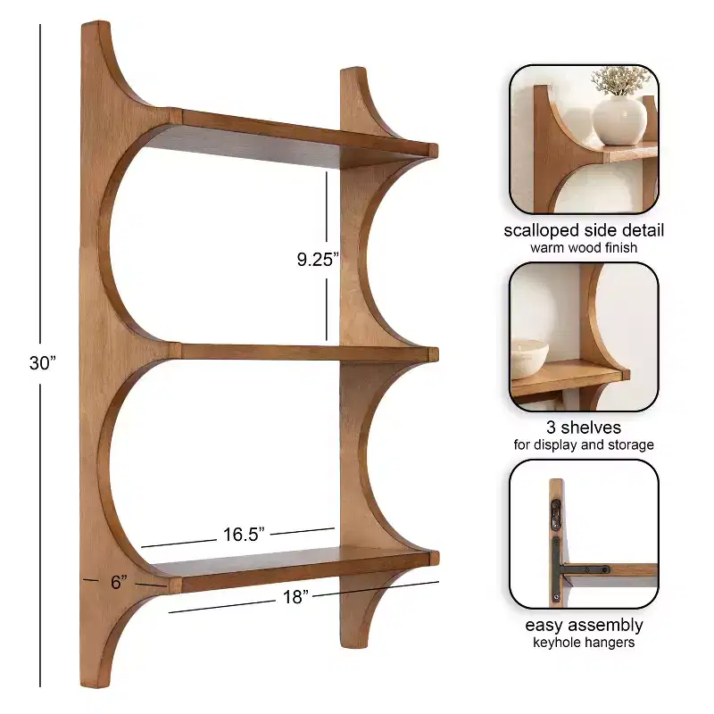 Kate and Laurel Scarlotte Wood Wall Shelf, Rustic Brown, 18x6x30