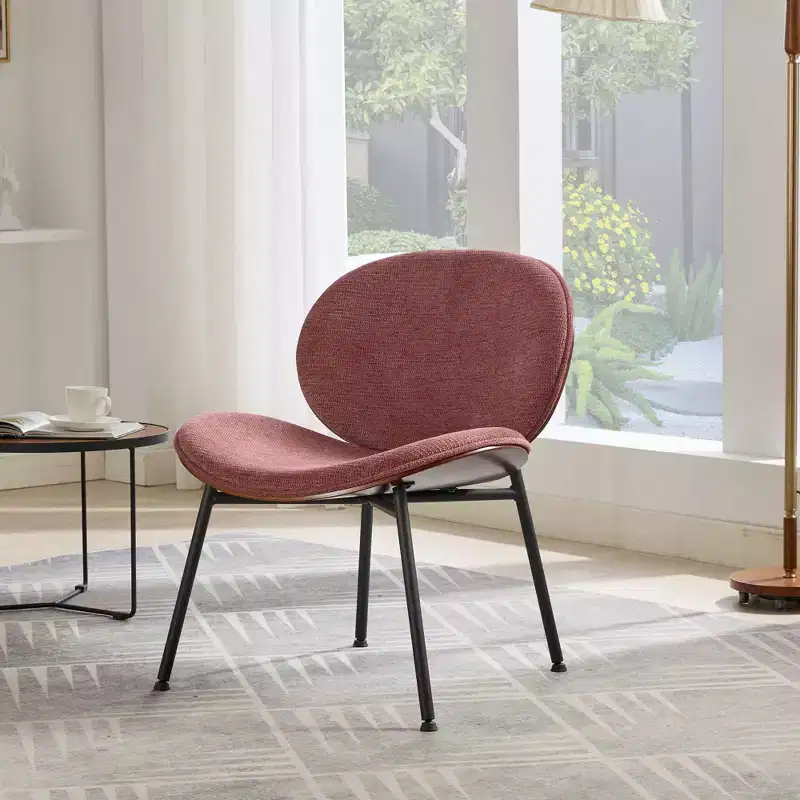 Sleek Shell Dining Chair, Soft Fabric with Metal Legs, Mid-Century Modern, Walnut Finish Back