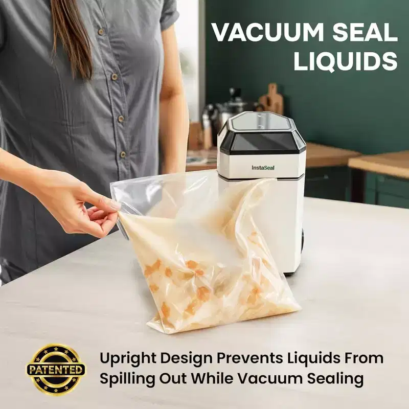 InstaSeal Vacuum Sealer Food Saver Bag Sealer Machine Upright Suction Base With 50 Food Safe Storage Bags