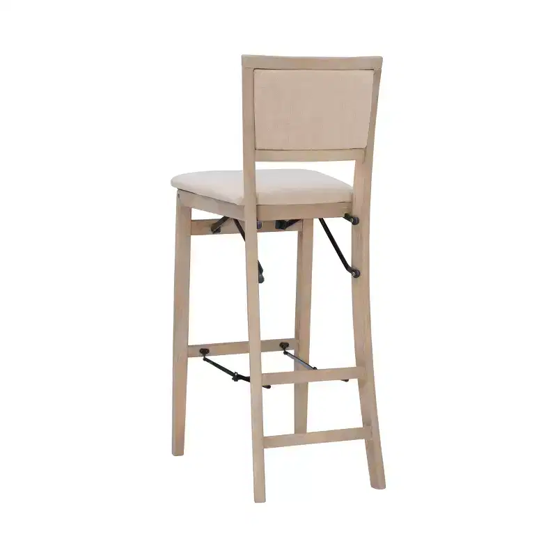 Keira Padded Back Solid Wood and Upholstered Seat Folding Barstool Gray Wash - Linon