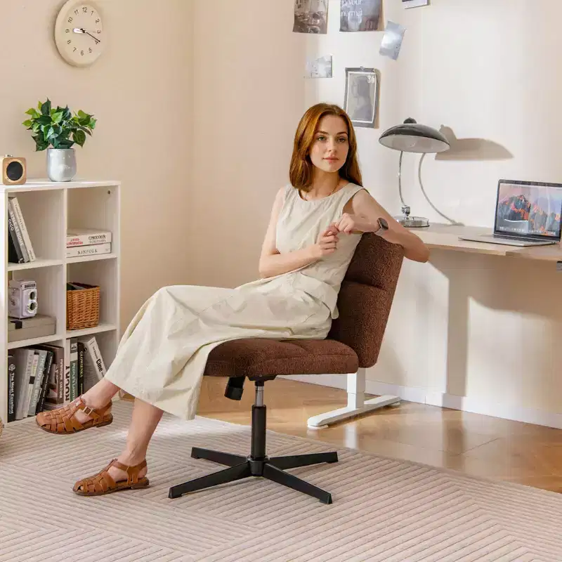 Costway Armless Office Desk Chair Modern Swivel Vanity Chair with Adjustable Height Grey/Brown/Beige