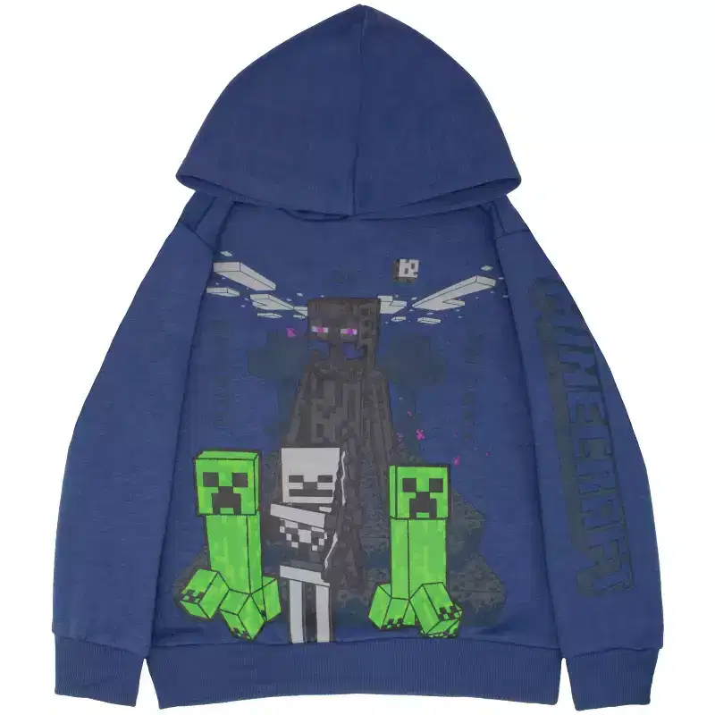 Minecraft Boys 2-Piece Fleece Sweatshirt and Pants Set, Long Sleeve Pullover Hoodie and Jogger - Blue, 4