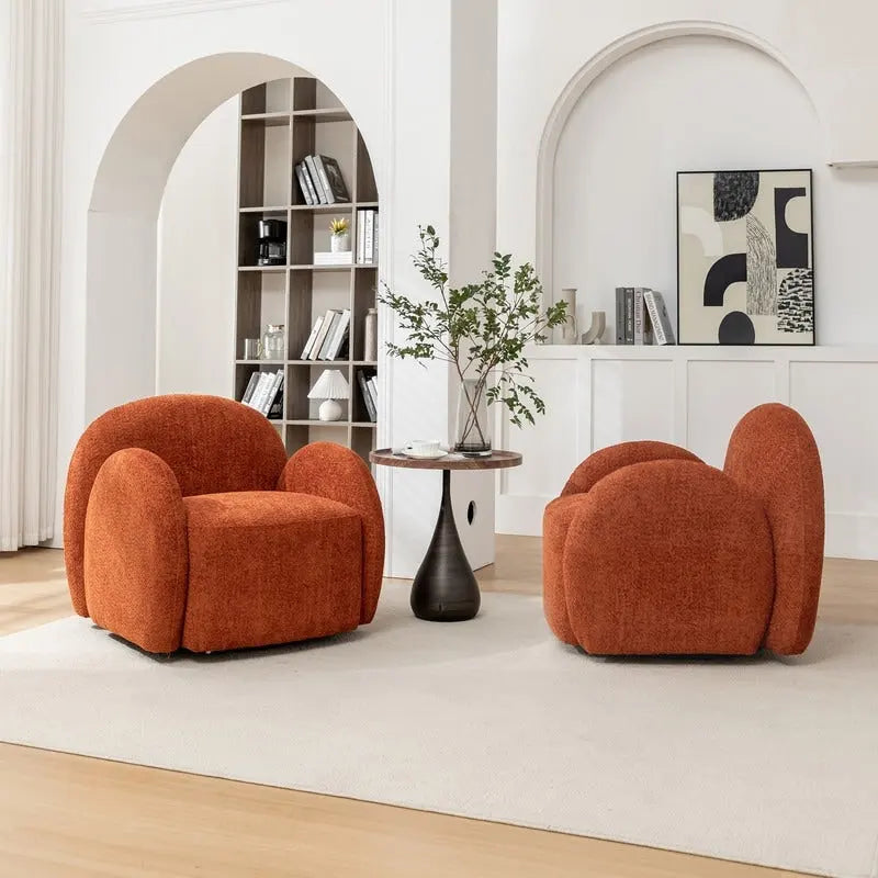 Modern Glam Boucle Upholstered Swivel Accent Armchair with 360 Degree Swivel Base