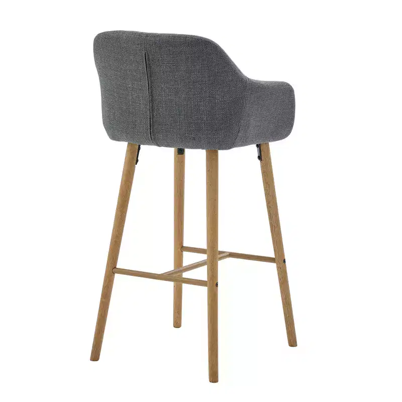Zeus & Ruta Modern Linen Upholstery Bar Stools Set of 2 with Back, Armrest & Wood Legs, Kitchen Island Height