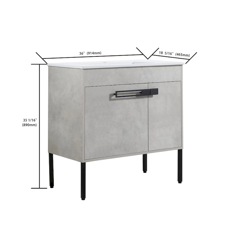 24 Inch/30 Inch /36 Inch Bathroom Vanity W/Sink Freestanding/Wall Mounted Vanity Ceramic Sink Set With Adjustable Shelf