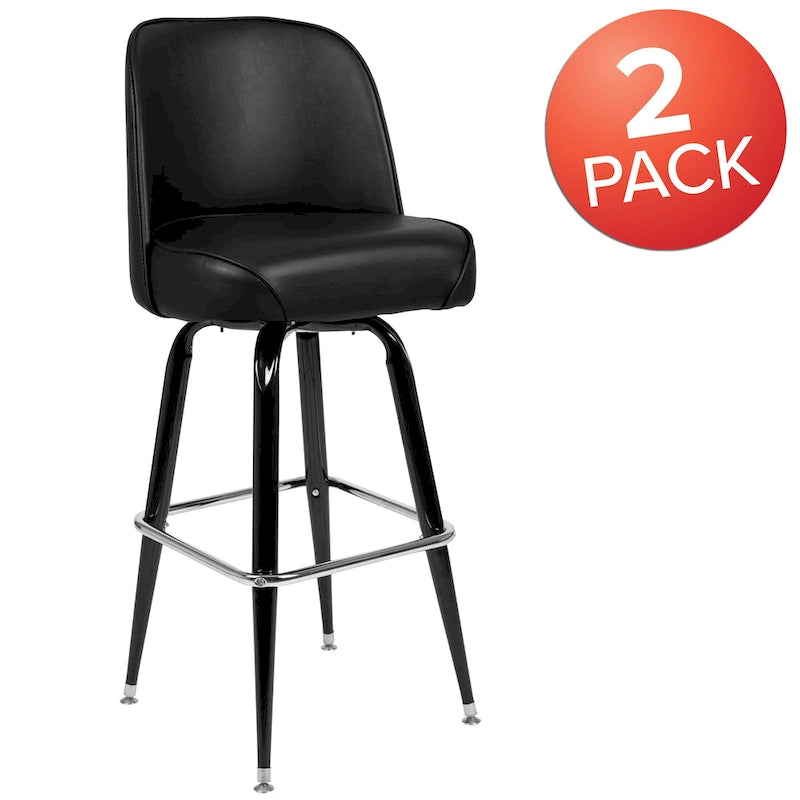 2-Pack Metal Barstools with Swivel Vinyl Bucket Seat & Footrest