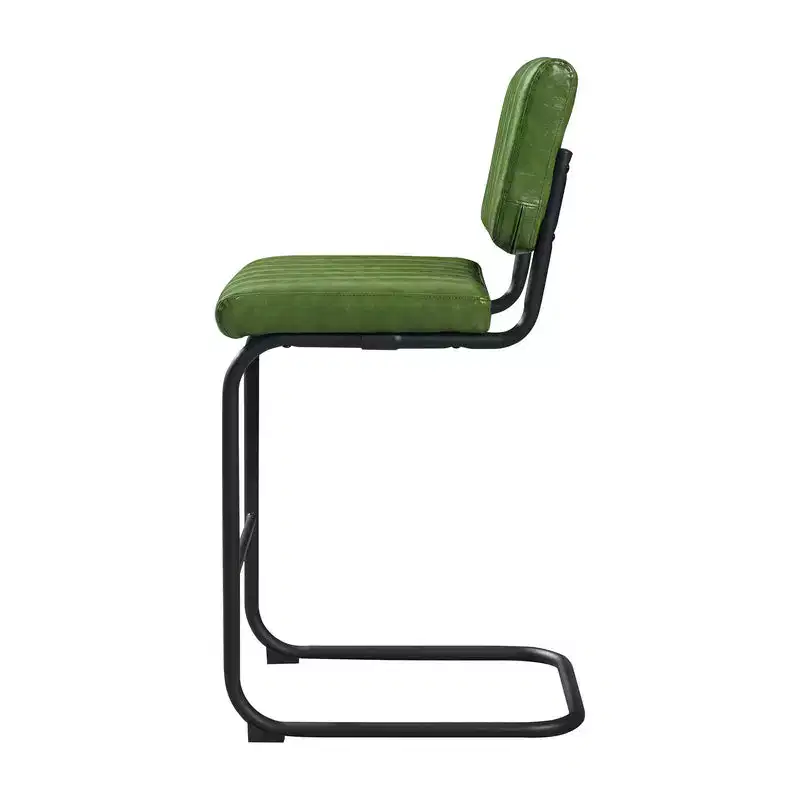 HOMLUX Upholstered Set of 2 Cantilever PU Leather Counter Height Barstool with Black Metal LegsOlive Green