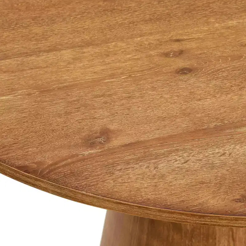Nelda 5pc 59" Modern Round Dining Set Driftwood Table with Taupe Leather Dining Chairs