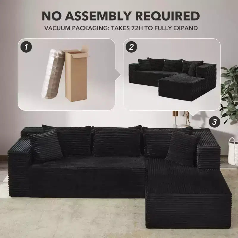 106 Modular Cloud Sectional, 3-Seat L-Shape Sofa with Oversized Chaise, Memory-Foam Deep Seat, Tool-Free Setup