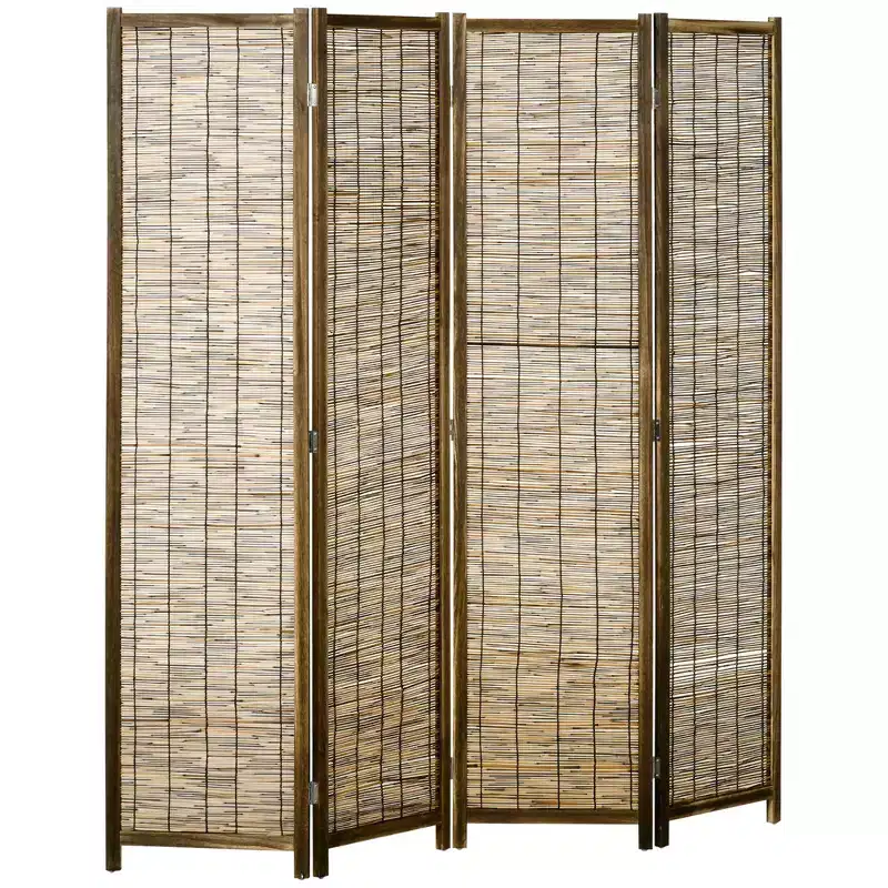 Hand Woven Room Divider, 4 Panel Folding Privacy Screen, Indoor Reed Partition Wall, 63x67x0.75