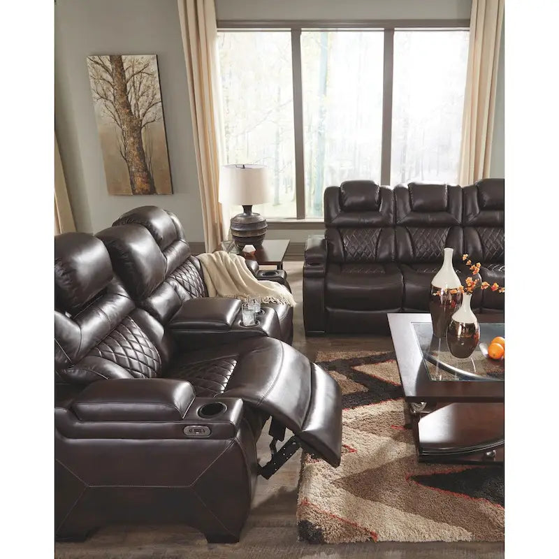 Chocolate Brown Faux Leather Power Reclining Sofa 82.75 W x 39.5 D x 43.75 H