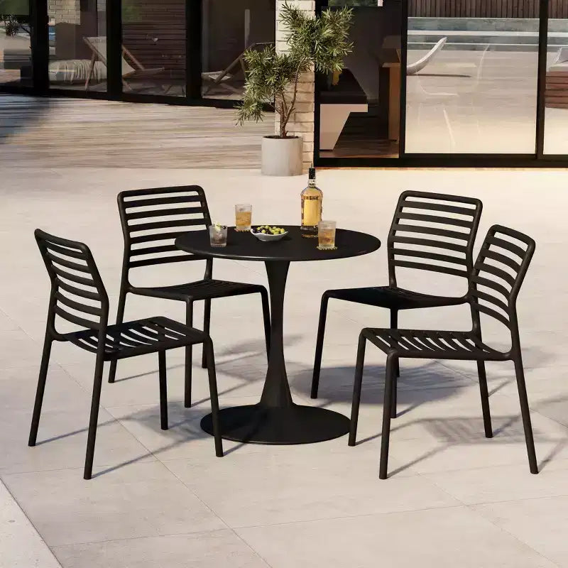 WestinTrends Playa 5-Piece Outdoor Indoor Metal Patio Dining Table Set With Stackable Plastic Patio Side Chairs