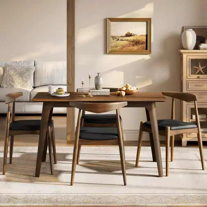 Christopher Knight Home Ahmad Modern 5 Piece Rubber Wood Dining Set with Faux Leather Upholstered Chairs and Rectangular Table