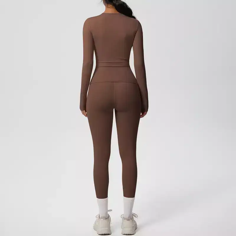 Anna-Kaci Active Women's Long Sleeve Crew Neck Top and High Waist Leggings Set with Slim Fit Design
