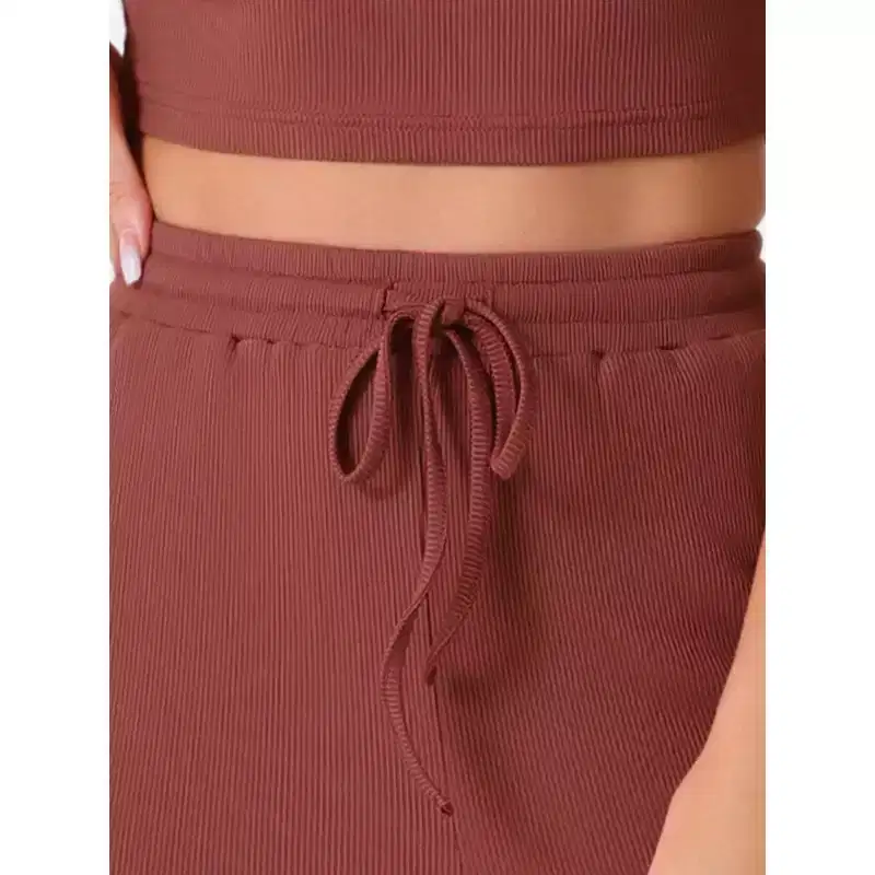 Allegra K Women's 2 Piece Crew Neck Sleeveless Crop Tank and Wide Leg Pants Summer Lounge Set